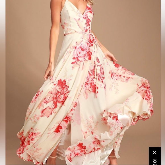 Lulus Dresses & Skirts - NWT Lulus Elegantly Inclined Wrap Maxi Dress Coral Red Floral
